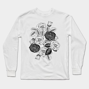 Black and White Roses Long Sleeve T-Shirt